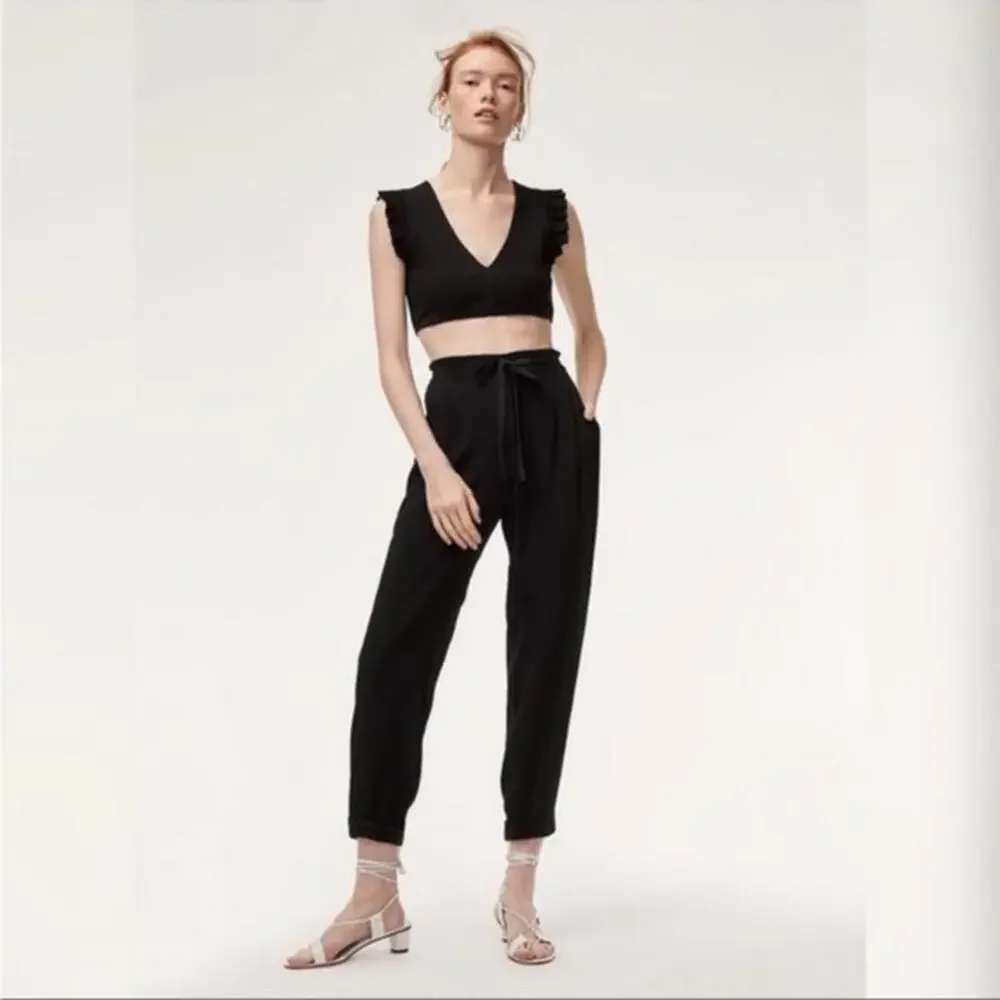 Aritzia Wilfred Silk Blend Marais Paper Bag Pull on Pants Black Women’s sz Small - Picture 13 of 15